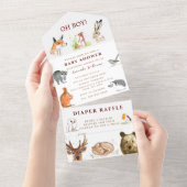 可愛いウッドランド動物ああ男の子の赤ちゃんシャワー オールインワン招待状 (貼ってはがせる)