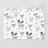 可愛いウッドランド動物のドードル模様 シーズンポストカード (正面)