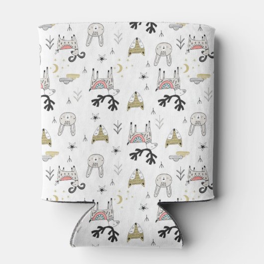 可愛いウッドランド動物のドードル模様 缶クーラー (裏面)