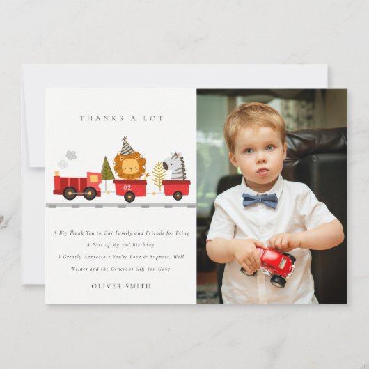可愛いウッドランド動物の列車写真任意の年齢誕生日 サンキューカード (正面)