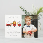 可愛いウッドランド動物の列車写真任意の年齢誕生日 サンキューカード (スタンド正面)