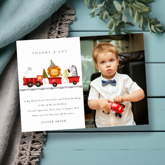 可愛いウッドランド動物の列車写真任意の年齢誕生日 サンキューカード
