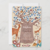 可愛いウッドランド動物の木ニュートラルベビーシャワー 招待状 (正面)