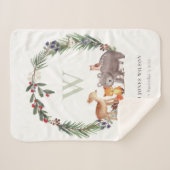 可愛いウッドランド動物の葉の多いリースモノグラムキッズ シェルパブランケット (正面(横))