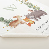 可愛いウッドランド動物の葉の多いリースモノグラムキッズ シェルパブランケット (3/4)