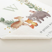 可愛いウッドランド動物の葉の多いリースモノグラムキッズ シェルパブランケット (3/4)