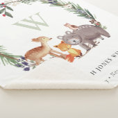 可愛いウッドランド動物の葉の多いリースモノグラムキッズ シェルパブランケット (3/4)