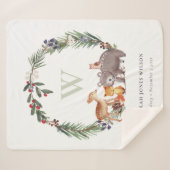 可愛いウッドランド動物の葉の多いリースモノグラムキッズ シェルパブランケット (正面(横))