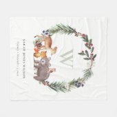 可愛いウッドランド動物の葉の多いリースモノグラムキッズ フリースブランケット (正面(横))