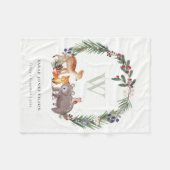 可愛いウッドランド動物の葉の多いリースモノグラムキッズ フリースブランケット (正面(横))