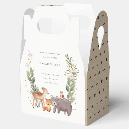 可愛いウッドランド動物の葉の多いリース赤ちゃんシャワー フェイバーボックス (オープン)