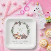 可愛いウッドランド動物の葉の多いリース赤ちゃんシャワー ペーパープレート (パーティー)