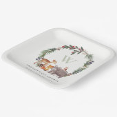 可愛いウッドランド動物の葉の多いリース赤ちゃんシャワー ペーパープレート (傾斜あり)