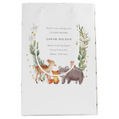 可愛いウッドランド動物の葉の多いリース赤ちゃんシャワー ミディアムペーパーバッグ (正面)