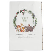 可愛いウッドランド動物の葉の多いリース赤ちゃんシャワー ミディアムペーパーバッグ (裏面)