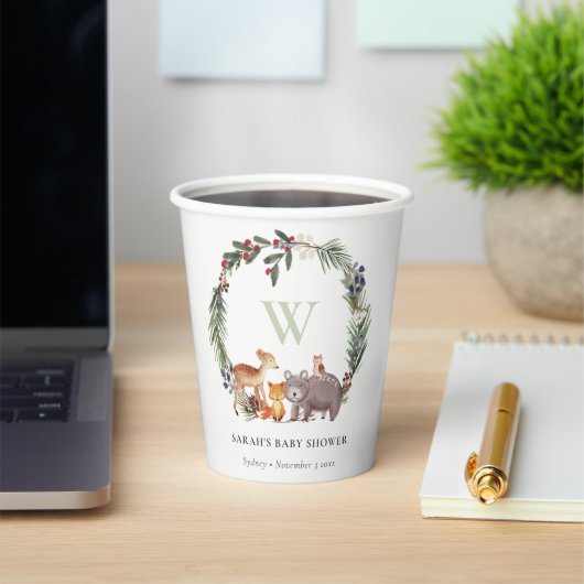 可愛いウッドランド動物の葉の多いリース赤ちゃんシャワー 紙コップ (インサイチュ)