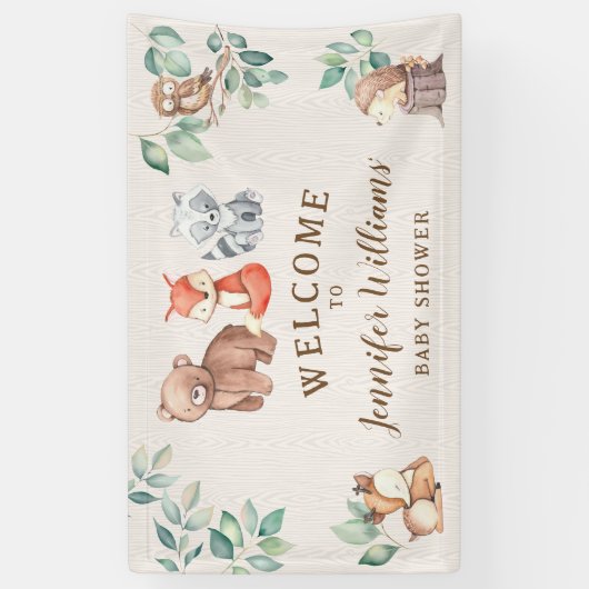 可愛いウッドランド動物の赤ちゃんシャワー歓迎バナー 横断幕 (縦)