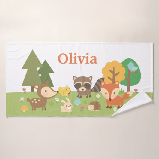 可愛いウッドランド動物の鹿キツネラクーンキッズ バスタオル (バスタオル)