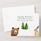 可愛いウッドランド動物オ赤ちゃんシャワーディアベア オールインワン招待状 (裏面)
