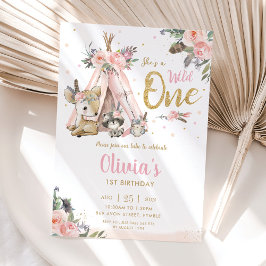 可愛いウッドランド動物トライバルワイルドワン誕生日 招待状