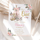可愛いウッドランド動物トライバルワイルドワン誕生日 招待状