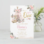 可愛いウッドランド動物トライバルワイルドワン誕生日 招待状 (スタンド正面)