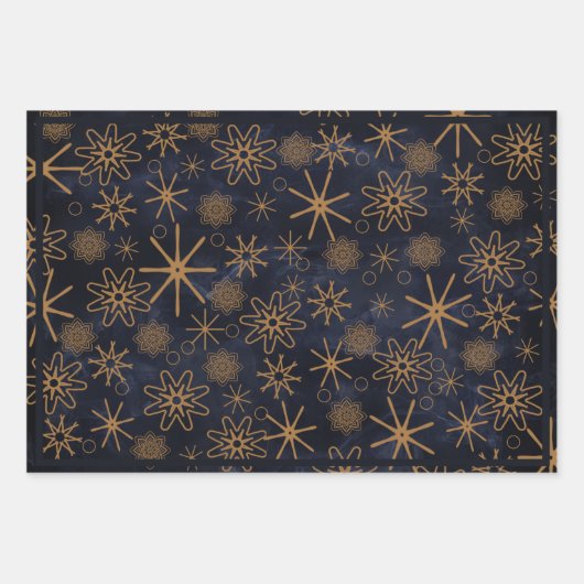 可愛いウッドランド動物パターン海軍ブルークリスマス ラッピングペーパーシート (正面)