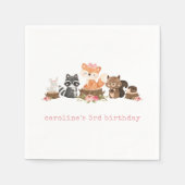 可愛いウッドランド動物ピンクフローラ誕生日パーティー スタンダードカクテルナプキン (正面)