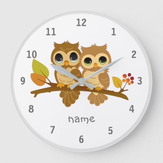 可愛いウッドランド動物フクロウの壁時計 ラージ壁時計 (正面)