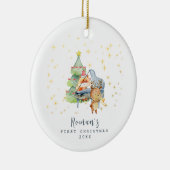 可愛いウッドランド動物ベビーの初めてのクリスマス写真 セラミックオーナメント (右)