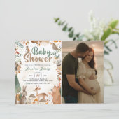 可愛いウッドランド動物ベビーシャワーパーティー写真 招待状 (スタンド正面)