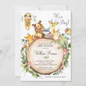 可愛いウッドランド動物ベビーシャワーボーイニュートラル 招待状 (正面)