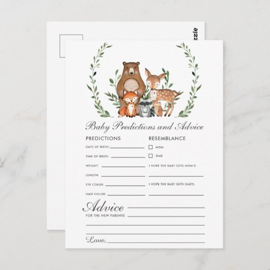 可愛いウッドランド動物ベビー予測とアドバイス ポストカード (正面/裏面)