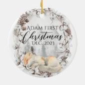 可愛いウッドランド動物ベビー第1回クリスマスフォト セラミックオーナメント (裏面)