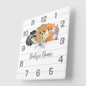 可愛いウッドランド動物子供部屋デコールウォールクロック スクエア壁時計 (傾斜)