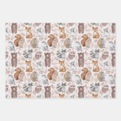 可愛いウッドランド動物水彩誕生日 ラッピングペーパーシート (正面3)