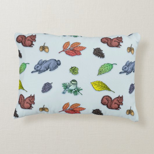 可愛いウッドランド動物秋フローラ アクセントクッション (裏面)