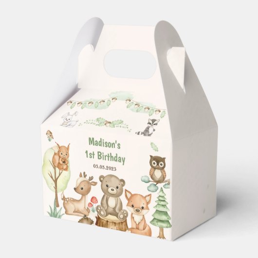 可愛いウッドランド動物第1回バースデーパーティーお願いボックス フェイバーボックス (正面サイド)