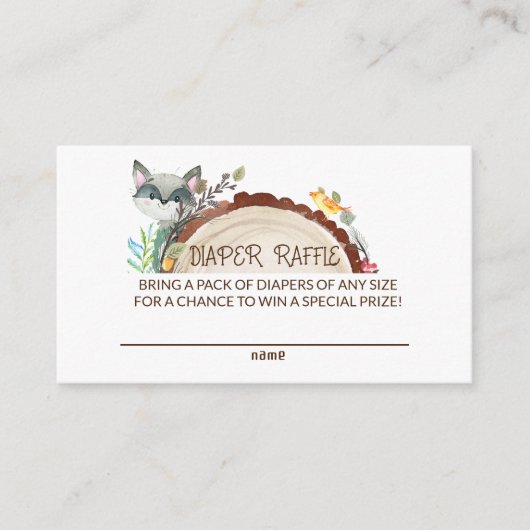 可愛いウッドランド動物緑おむつラッフル エンクロージャーカード (正面)