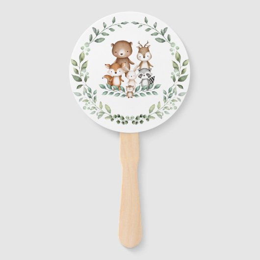 可愛いウッドランド動物緑のリースパーティーの好意 ハンドファン (裏面)