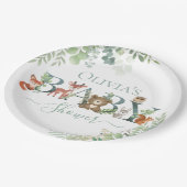 可愛いウッドランド動物赤ちゃんシャワー緑の好意T ペーパープレート (アングル)