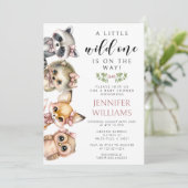 可愛いウッドランド動物野生の1つの赤ちゃん女の子シャワー 招待状 (スタンド正面)