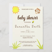 可愛いウッドランド動物黄色い太陽ハチ赤ちゃんシャワー 招待状 (裏面)