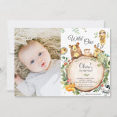 可愛いウッドランド動物1st誕生日ワイルドワンフォト 招待状 (正面)