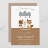 可愛いウッドランド坊ほ赤ちゃん動物 招待状 (正面/裏面)