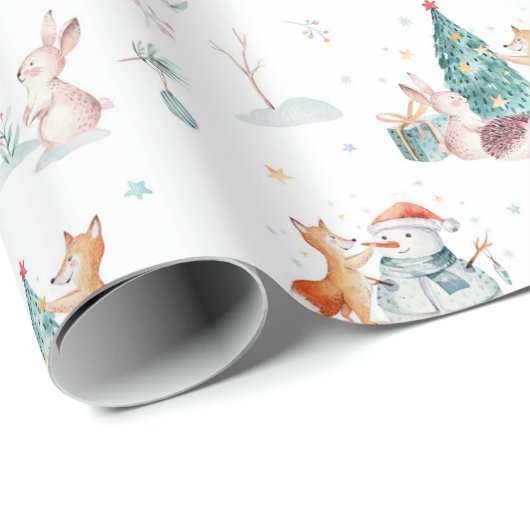 可愛いウッドランド森林動物のホリデークリスマス ラッピングペーパー (ロールコーナー)