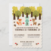 可愛いウッドランド森林動物の誕生日パーティー 招待状 (正面)
