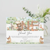 可愛いウッドランド森林動物ウッドワン誕生日 サンキューカード (スタンド正面)