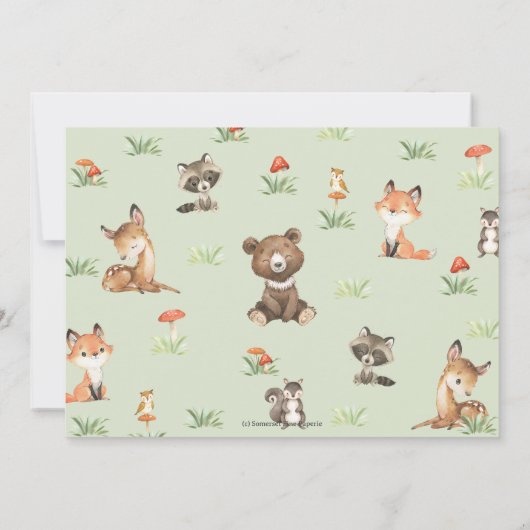 可愛いウッドランド森林動物ウッドワン誕生日 サンキューカード (裏面)