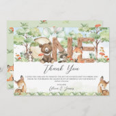 可愛いウッドランド森林動物ウッドワン誕生日 サンキューカード (正面/裏面)